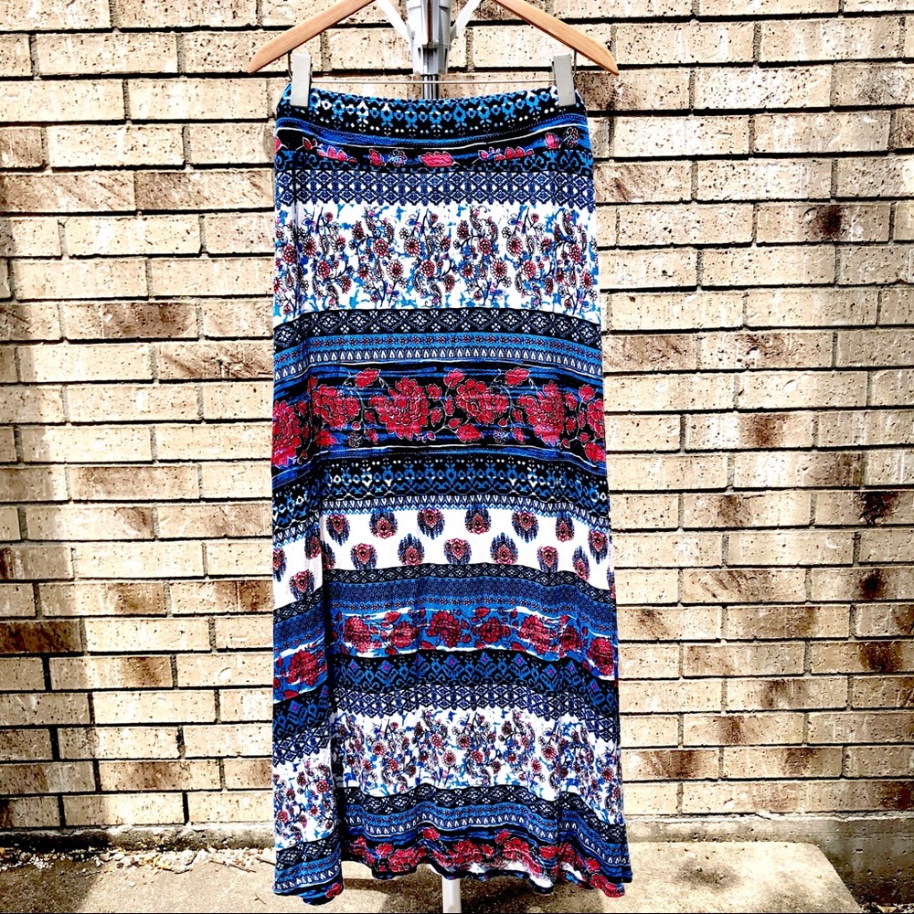 CB Casual Stretchy Multi-patterned Maxi Skirt